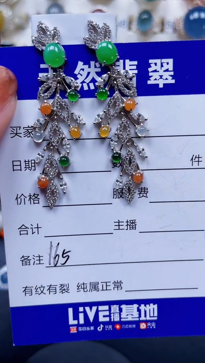 银S925镶嵌翡翠耳饰165