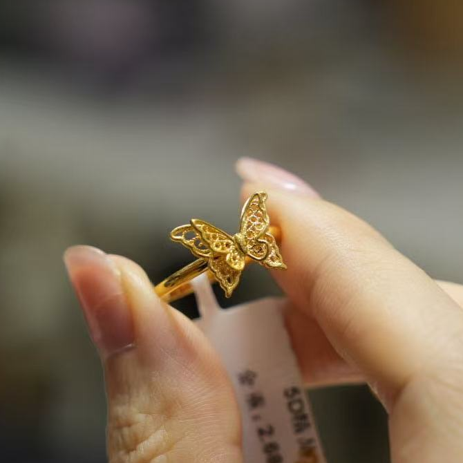 【巧玲专属】足金999花丝蝴蝶结戒指 活口经典 3.39