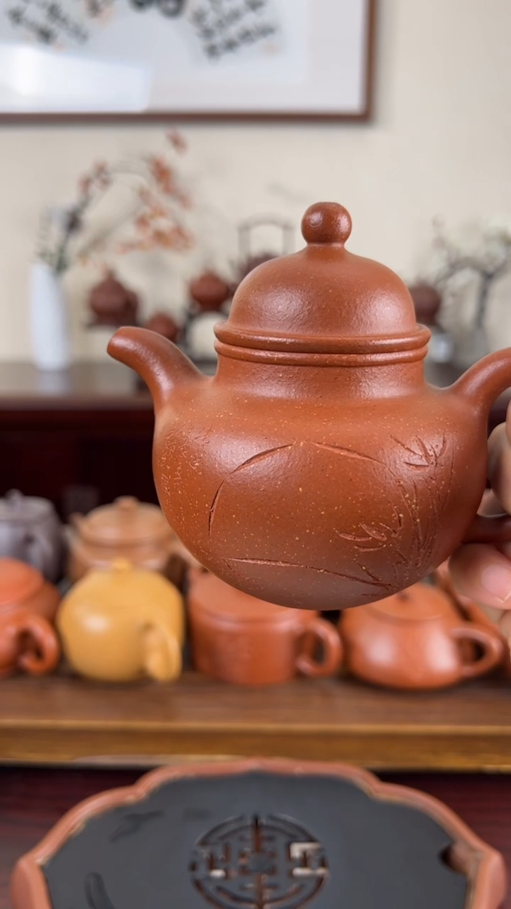 【闪购商品】紫砂茶壶红降坡刻绘掇球壶200CC