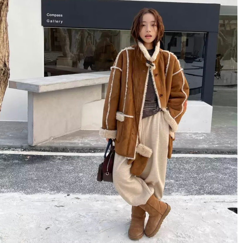 (不配手套)冬季新款韩系休闲长外套加绒加厚保暖A5232