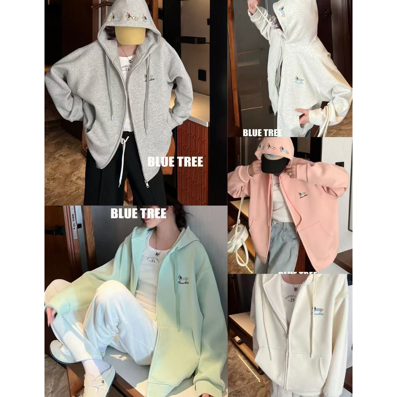 WYFS刺绣小狗标拉链带帽开衫卫衣