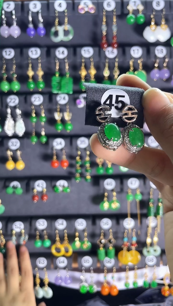 【闪购商品】翡翠耳饰银S925镶嵌45