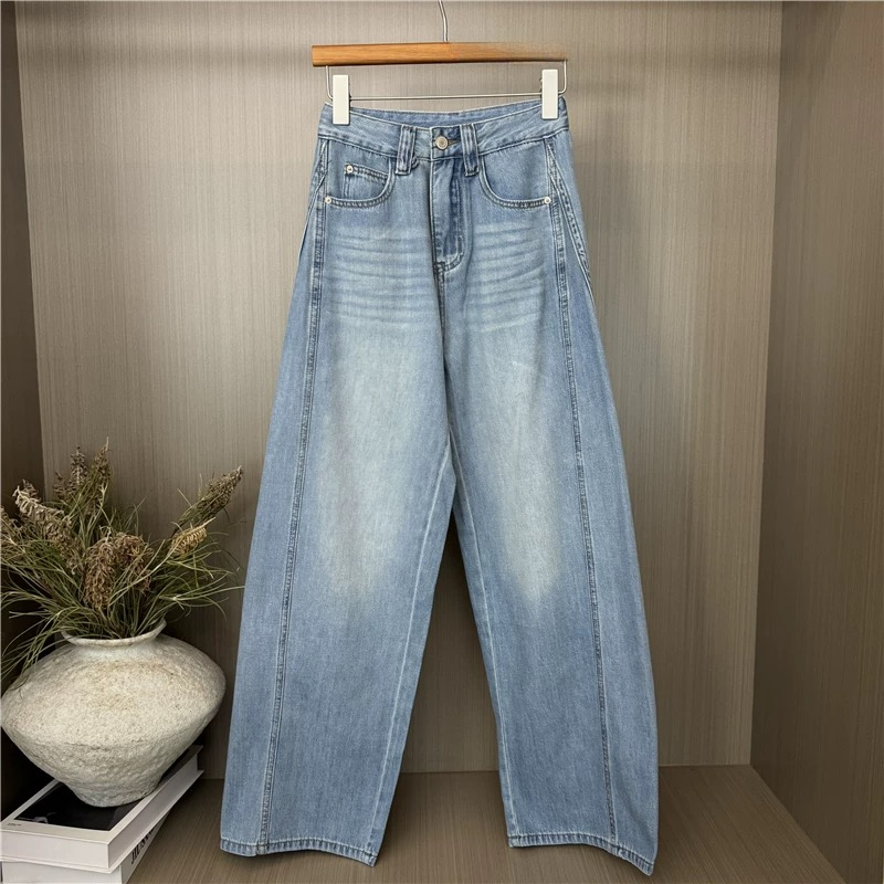 7502新款阔腿弯刀裤子女爆款宽松bf慵懒风显瘦牛仔裤