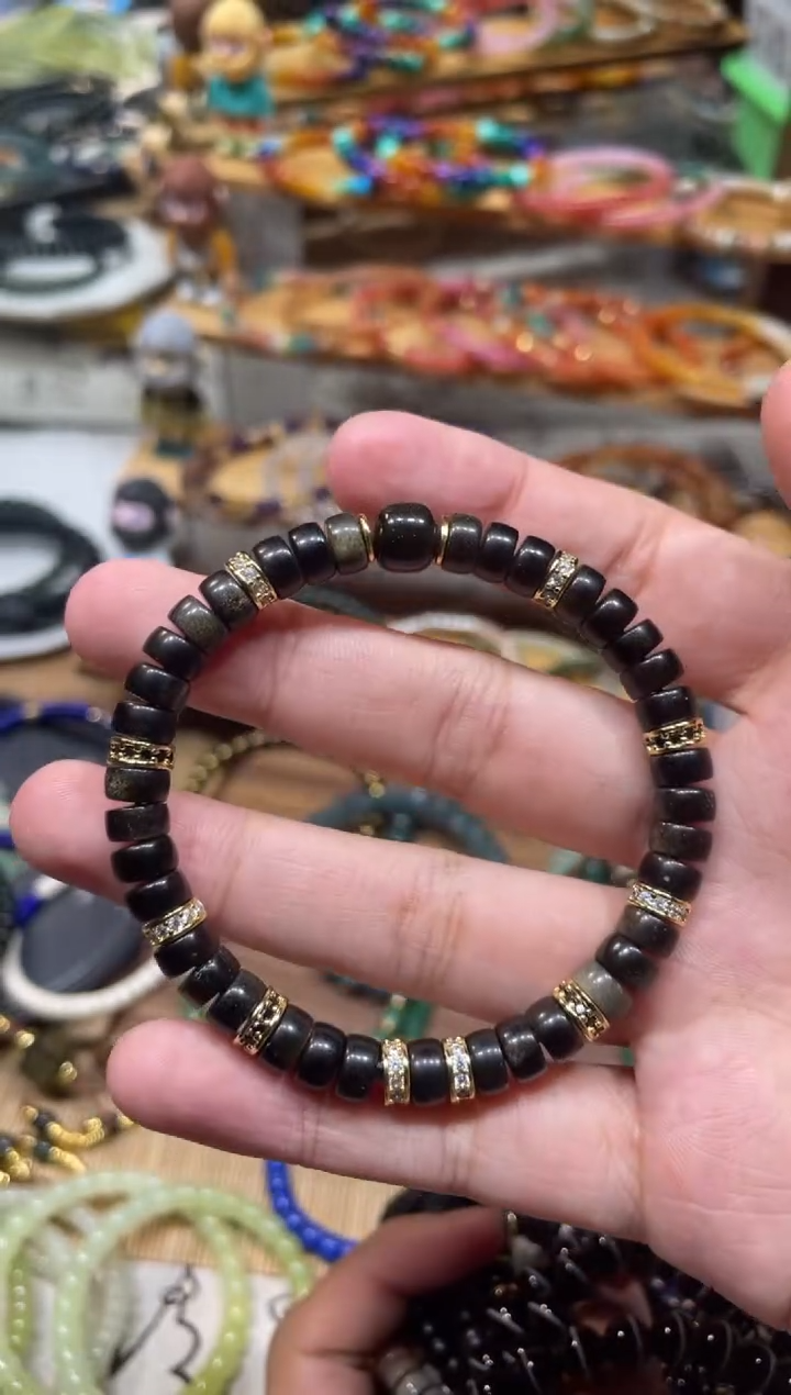 未镶嵌黑曜岩手串7mm黑耀石手串设计款