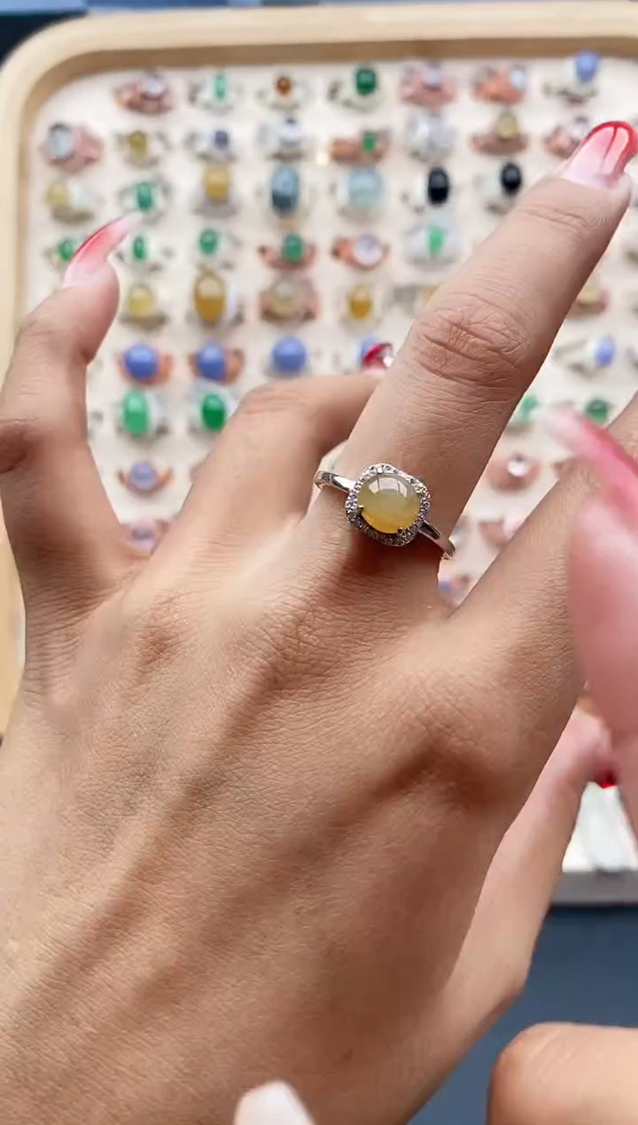 【闪购商品】翡翠戒指银S925镶嵌缅甸天然A货翡翠333  8+3