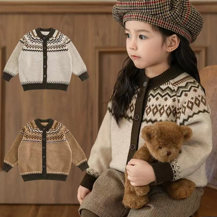 【摩登时尚】儿童针织英伦复古百搭加厚秋冬洋气毛衣开衫GQ4160