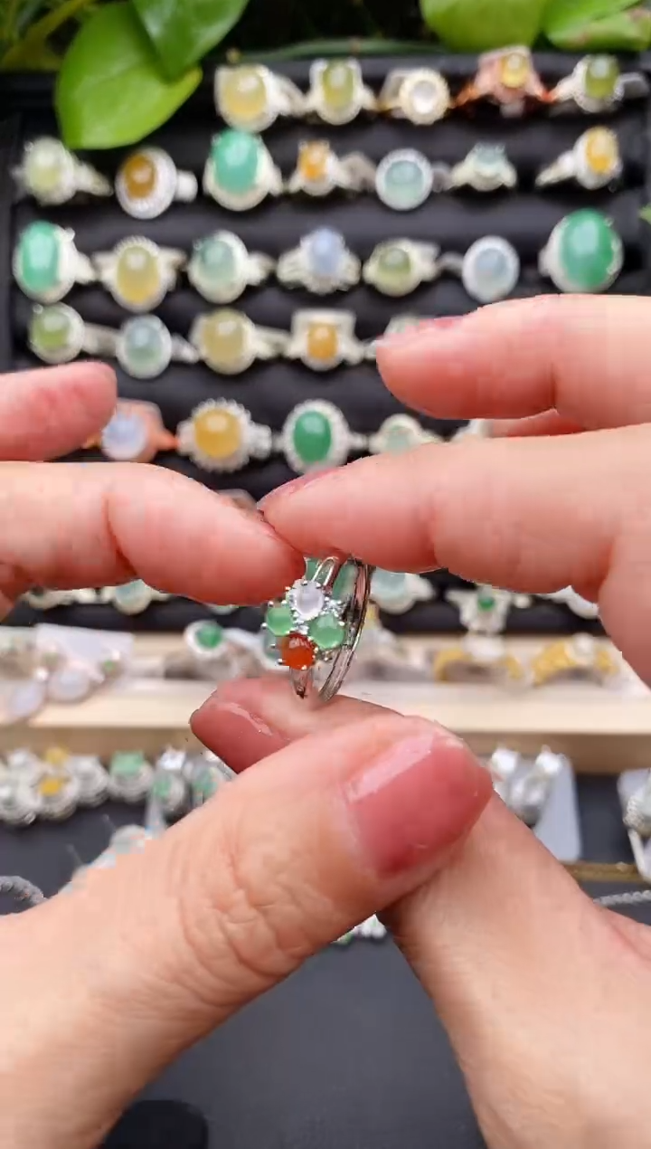 【闪购商品】翡翠戒指银S925镶嵌缅甸天然A货翡翠55  5-1