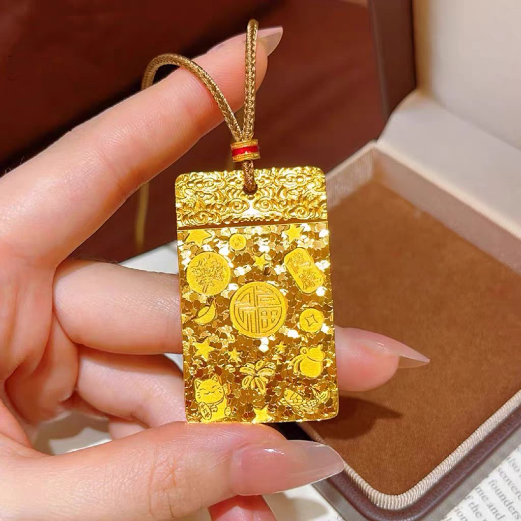 铜合金吊坠 铜合金店店同款爆闪吉言碎冰冰吊坠项链方牌无事牌女