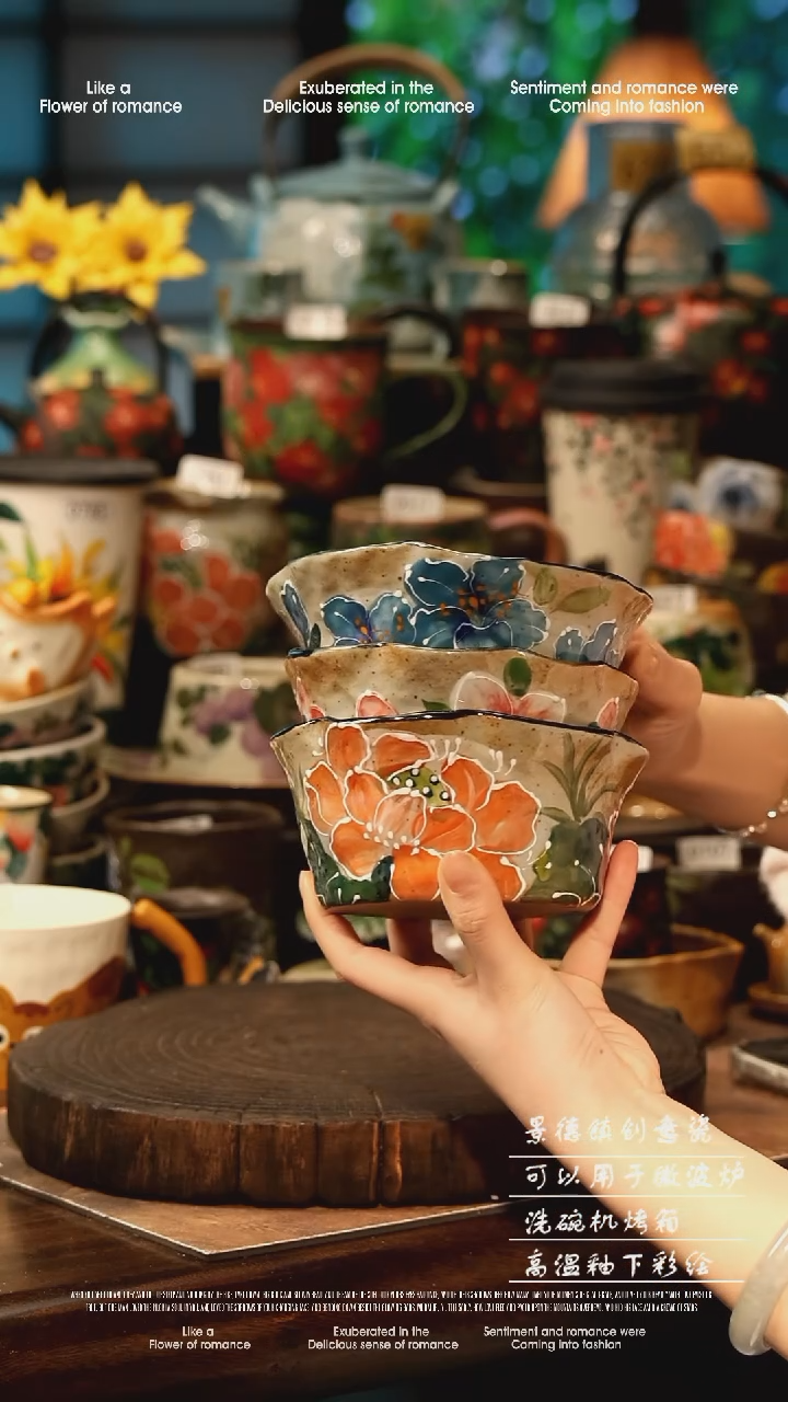 陶瓷随机一个景德镇高温釉下彩手工手绘款式