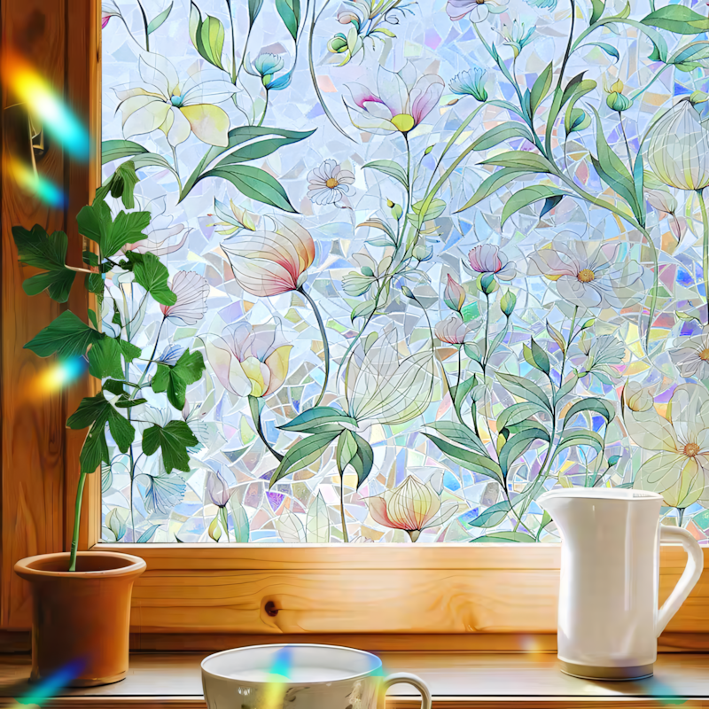 卡巴莎彩色窗户贴纸透光不透明法式窗花贴膜玻璃防窥膜卫生间窗贴