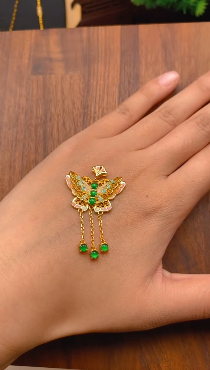 【闪购商品】翡翠吊坠(不含链)银S925镶嵌蝴蝶吊坠