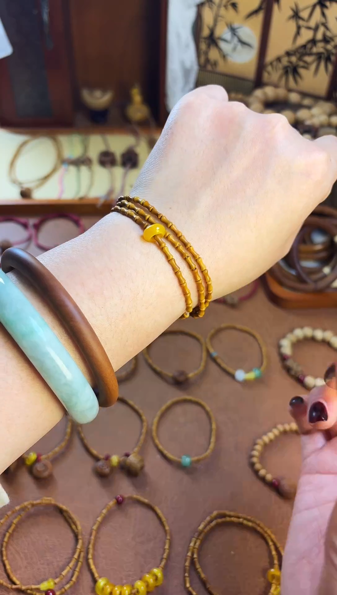 手串桃核竹节三圈黄跑环