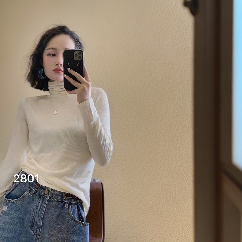 高领半高领打底衫ins女女士长袖堆堆领纯色时尚百搭网红修身针织
