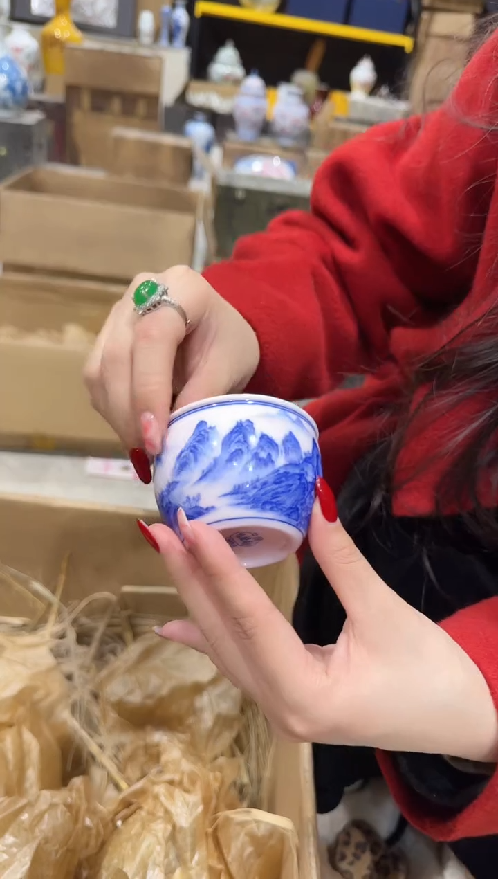 杯子陶瓷红稀千里江山缸杯+礼盒