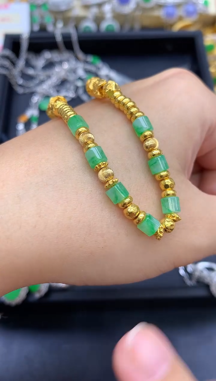 足金镶嵌手链翡翠627-中国好珍宝