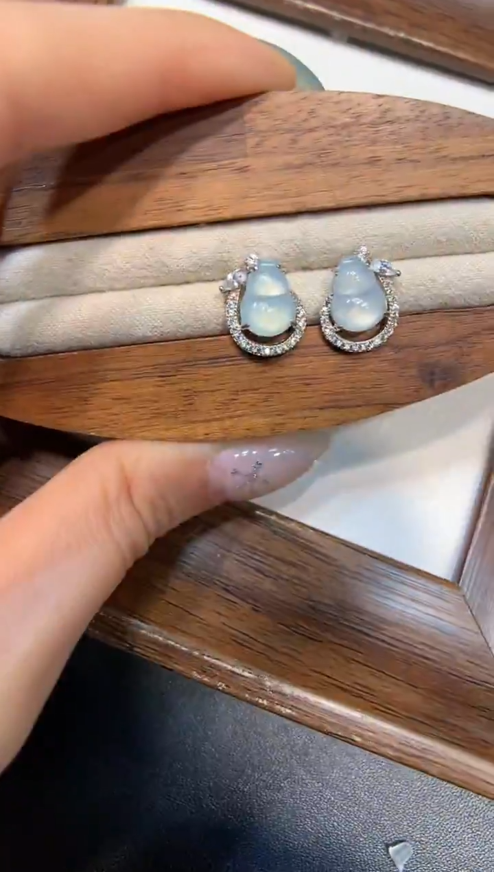 银S925镶嵌翡翠耳饰耳钉