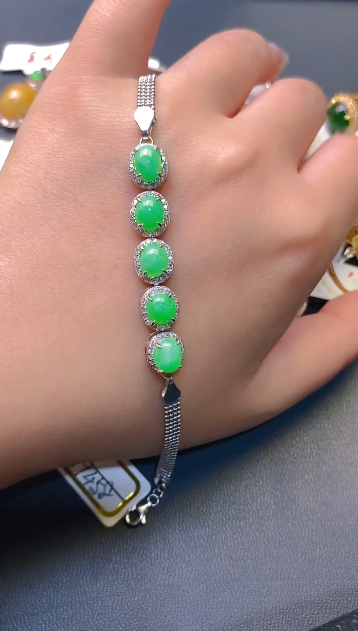 【闪购商品】翡翠耳饰银S925镶嵌天然A货翡翠1