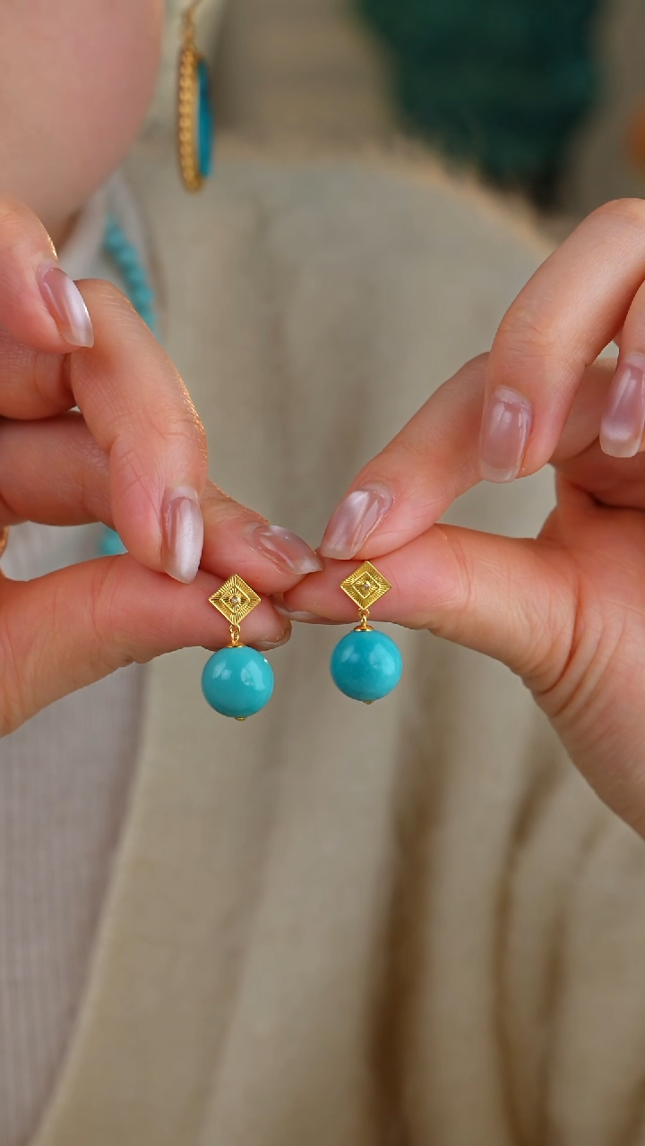 【闪购商品】绿松石耳饰18K金镶嵌1