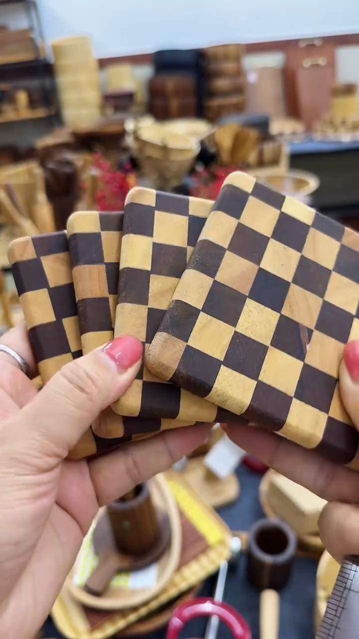 闪购木制品 棋盘格杯垫