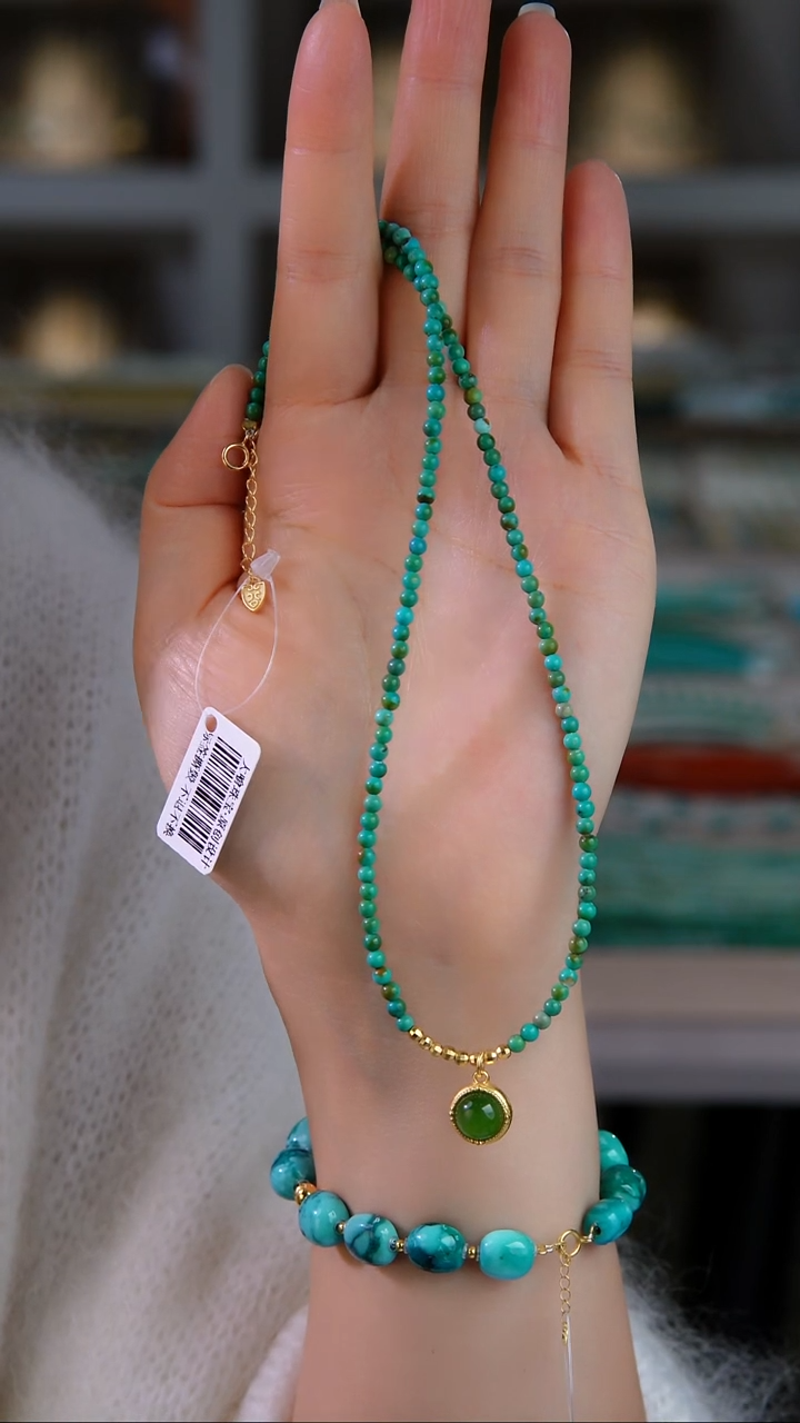 银S925镀金镶嵌绿松石项链多样性发货