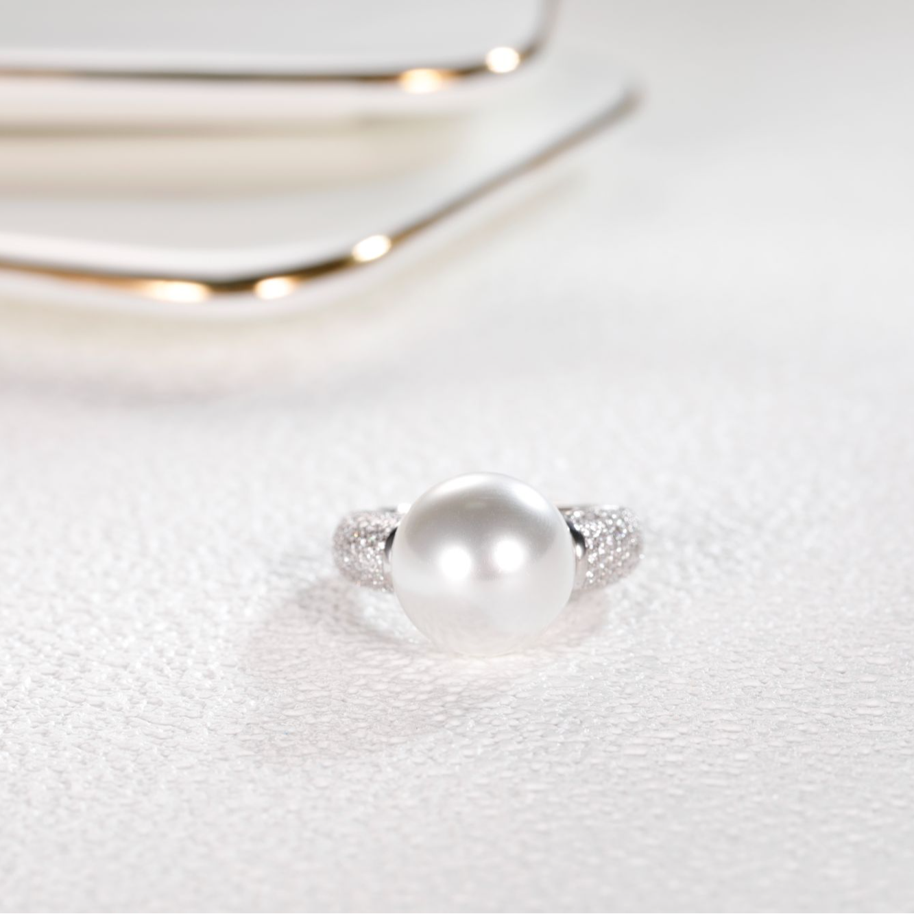 925银仿珍珠戒指 RUISI S925银厚镀 贝珠镶钻简约时尚轻奢女戒
