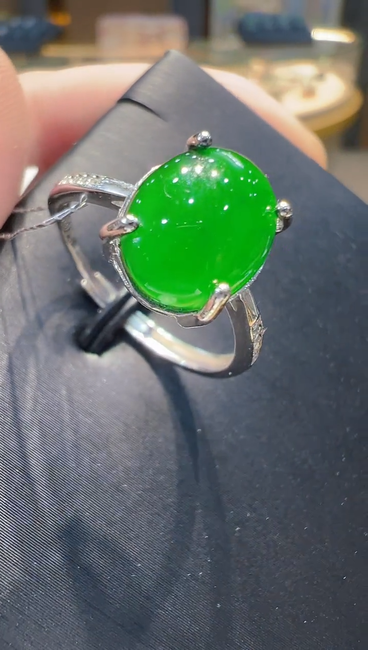 翡翠戒指银S925镶嵌多样性发其一