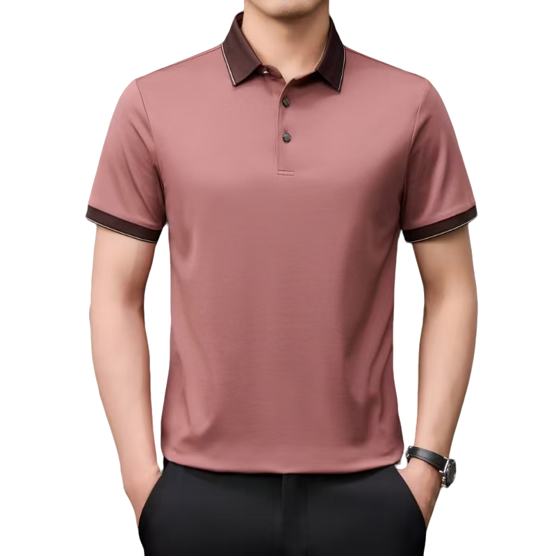 [高端桑蚕冰丝]夏季高温定型宽松型纯色男Polo衫丝光棉半袖上衣