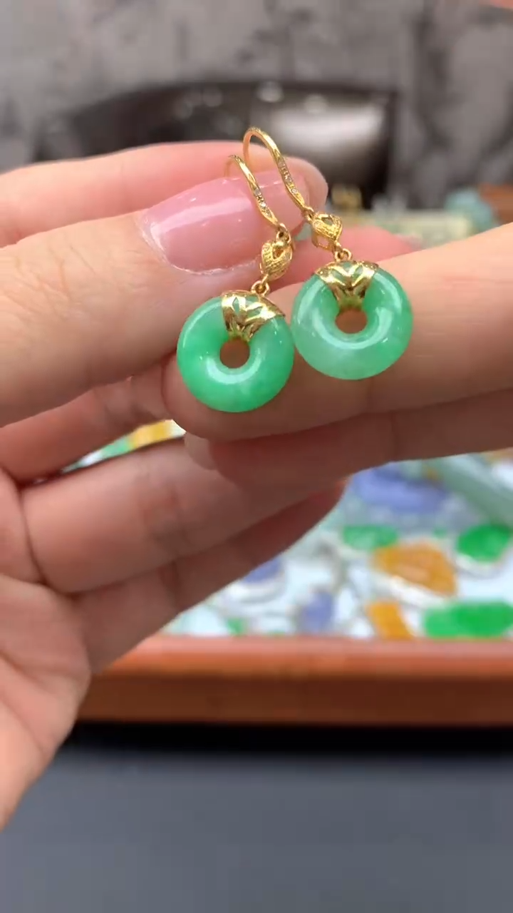 【闪购商品】翡翠耳饰18K金镶嵌233-天然翡翠