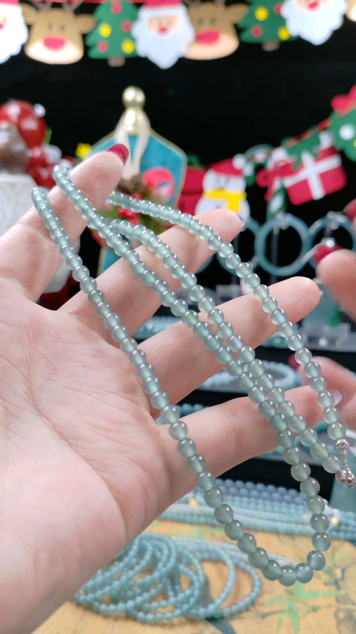 毛衣链未镶嵌翡翠5mm高冰浅天空蓝毛衣链