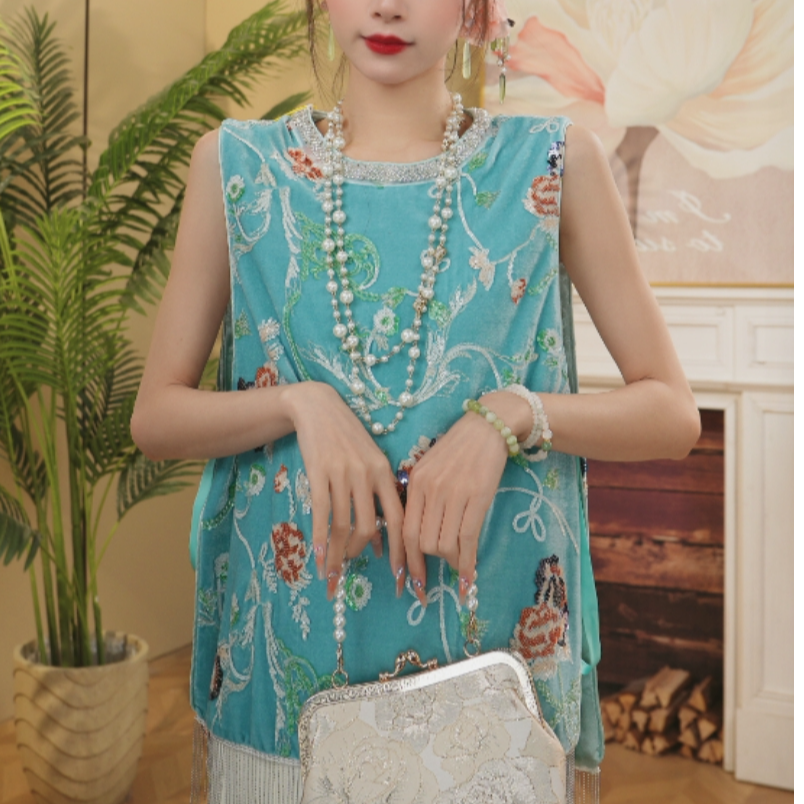 『蓝羽』重工手工高定刺绣马甲百搭国风设计款2025a6776-小源