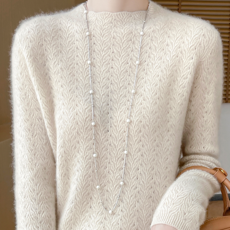 100纯羊毛衫女气质内搭针织衫显瘦花边半高羊毛衫D289清