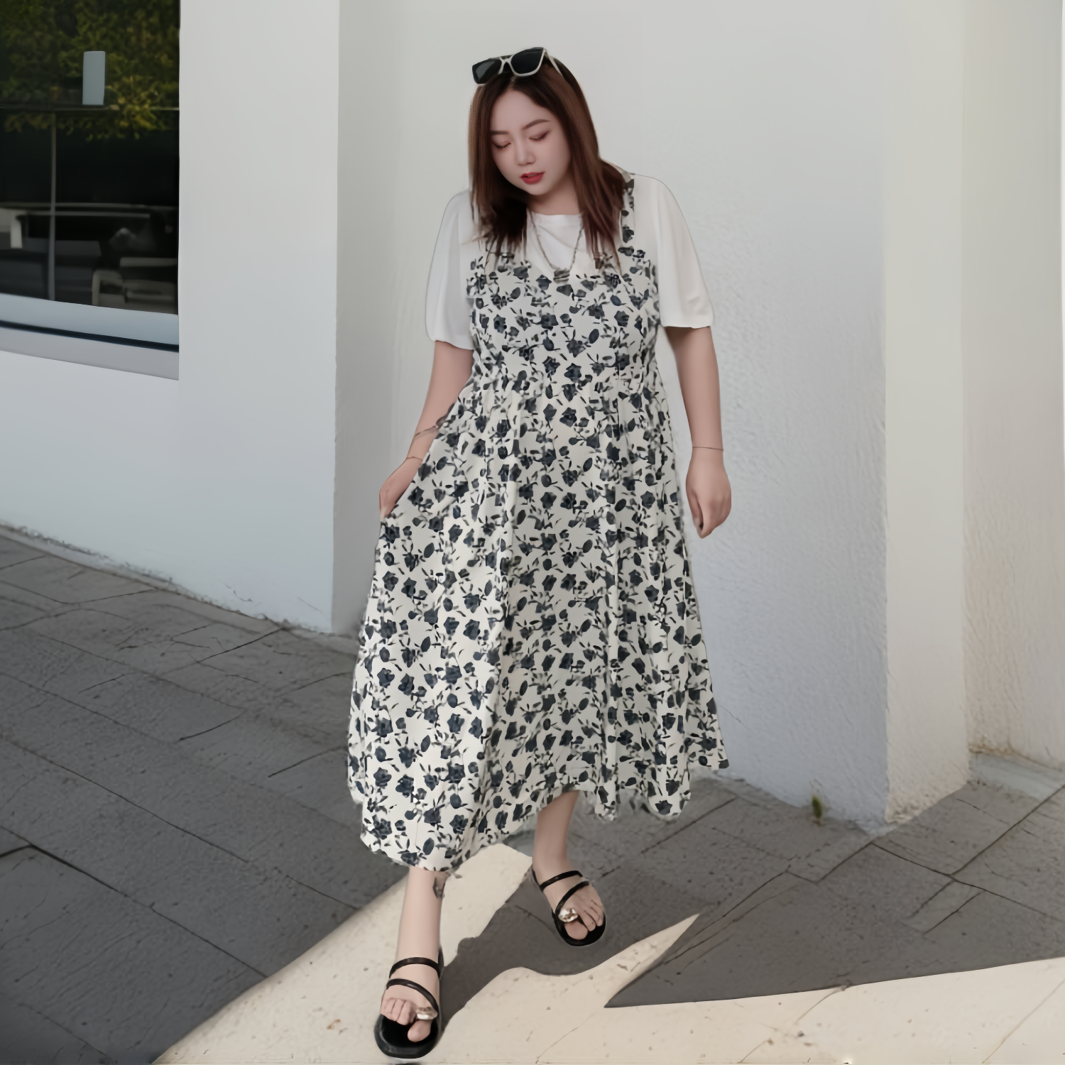 断码捡漏~声笙尘烟 / 仿叠穿宽松遮肚假两件裙9898花契大码200斤