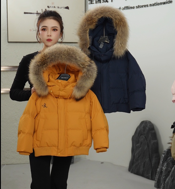 【晶】儿童鹅绒时尚百搭面包服款加厚大毛领保暖男女童鹅绒服