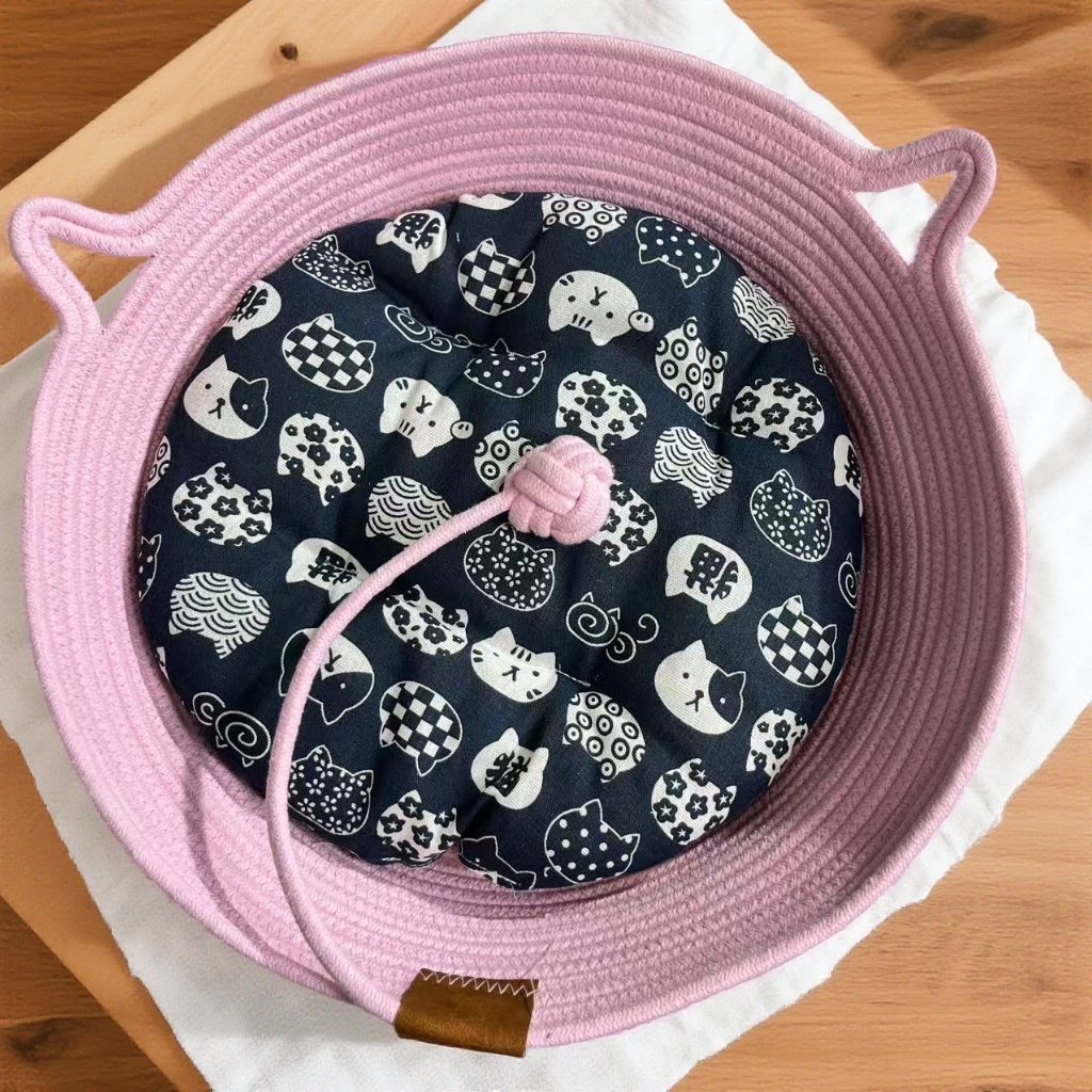 纯色圆形猫窝四季通用棉麻编织耐抓耐磨宠物睡觉窝猫咪狗窝