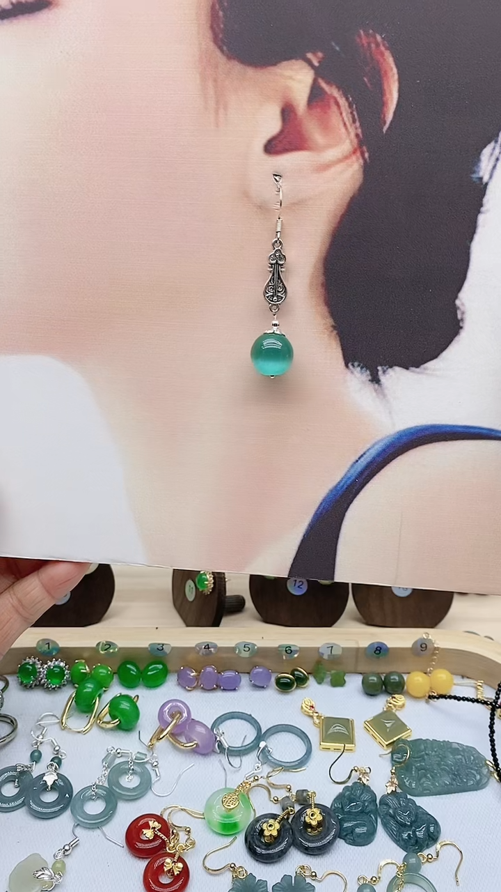 未镶嵌变石猫眼耳饰517