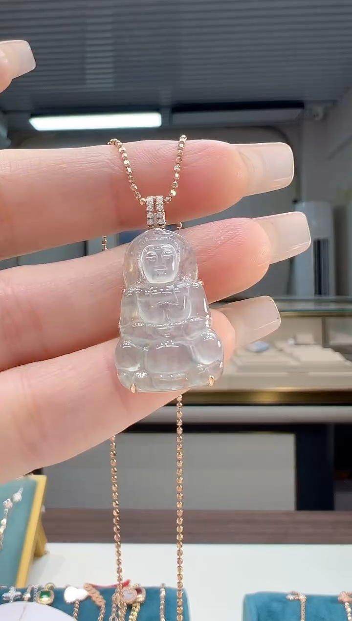 【闪购商品】翡翠吊坠(不含链)18K金镶嵌翡翠观音吊坠