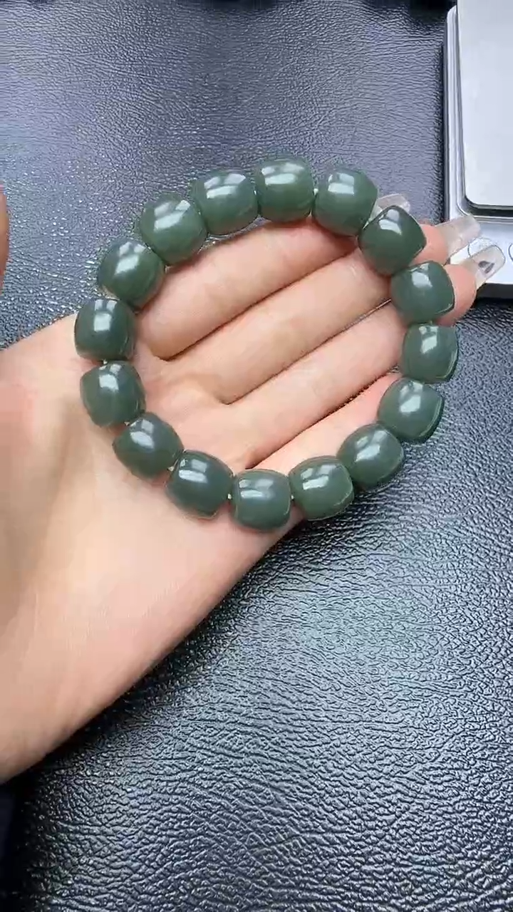 未镶嵌手串和田玉且末瓷蓝卡14直切手串