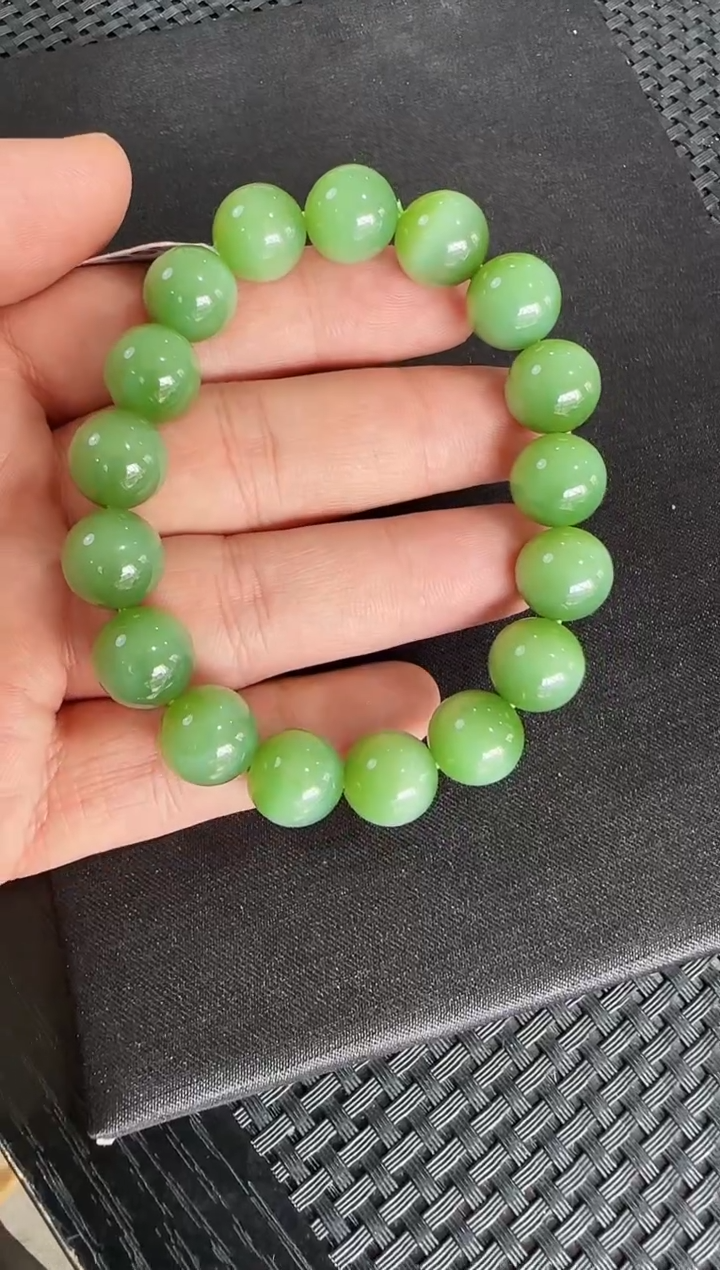【闪购商品】和田玉手串未镶嵌粉绿猫眼手串卡12左右