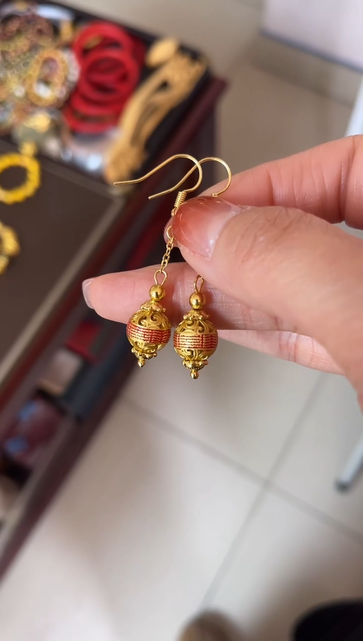 【闪购商品】红色珐琅景泰蓝耳钩