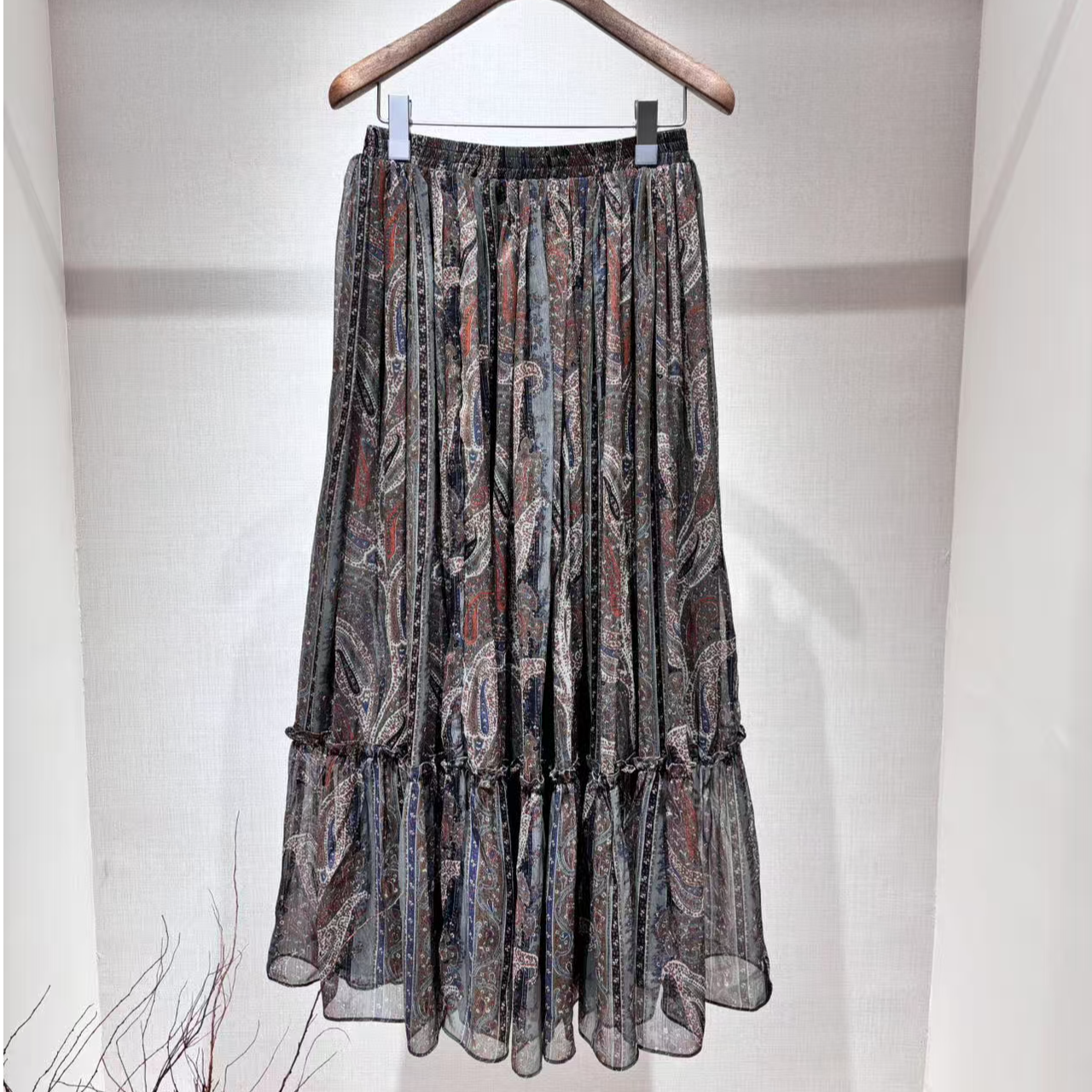 松紧腰印花飘逸半裙