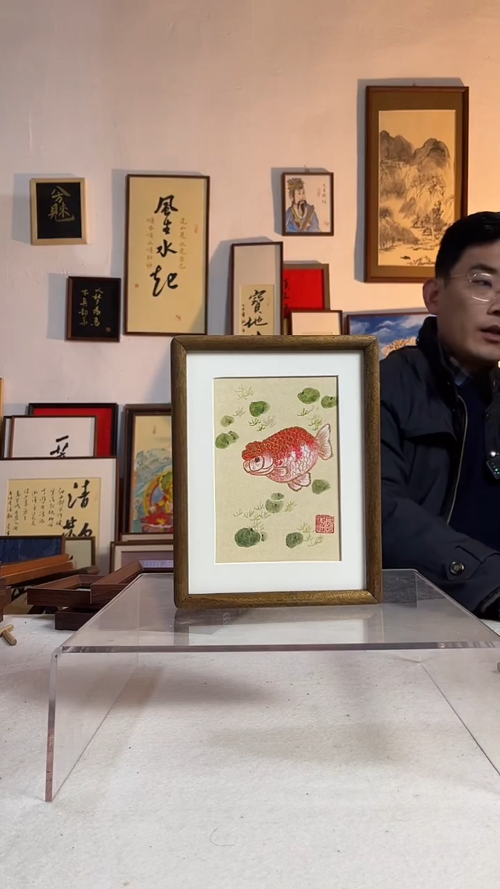 国画书法作品手写手绘8寸   实木榫卯