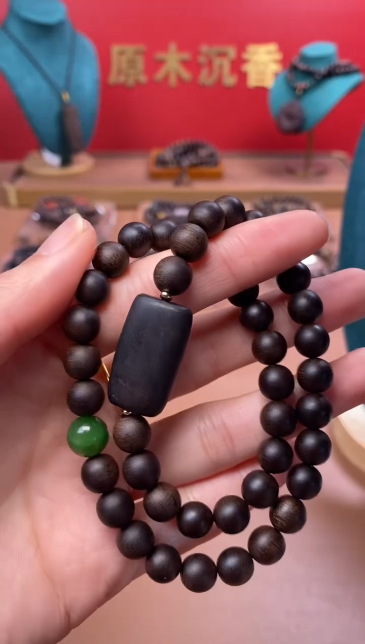 【闪购商品】沉香手串Y沉水芽庄白棋08两圈+雷击顶珠沉香木雕