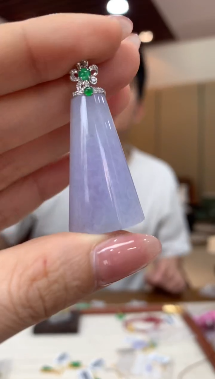 吊坠(不含链)18K金镶嵌翡翠无事牌