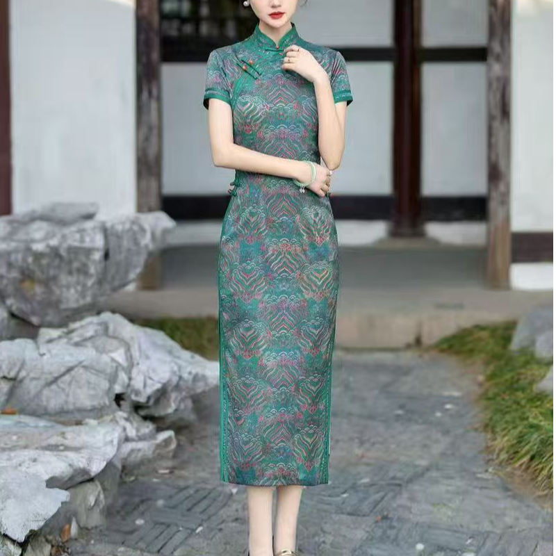 001(山茶花)连衣裙旗袍妈妈装气质时尚夏季中长款