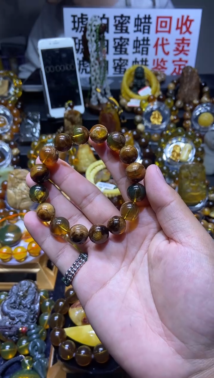 琥珀未镶嵌珠宝奇石手串13mm+