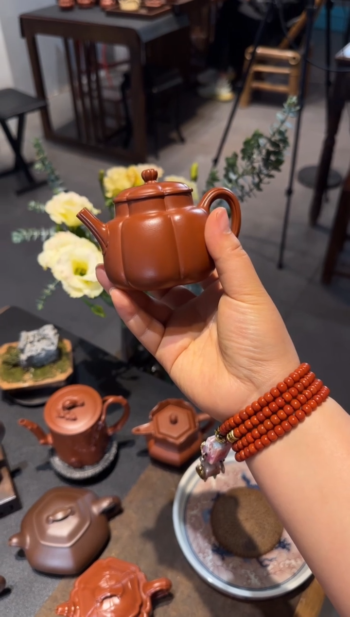 茶壶紫砂繁花 朱泥