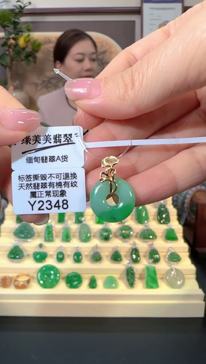 颈饰18K金镶嵌翡翠Y2348  甜甜圈