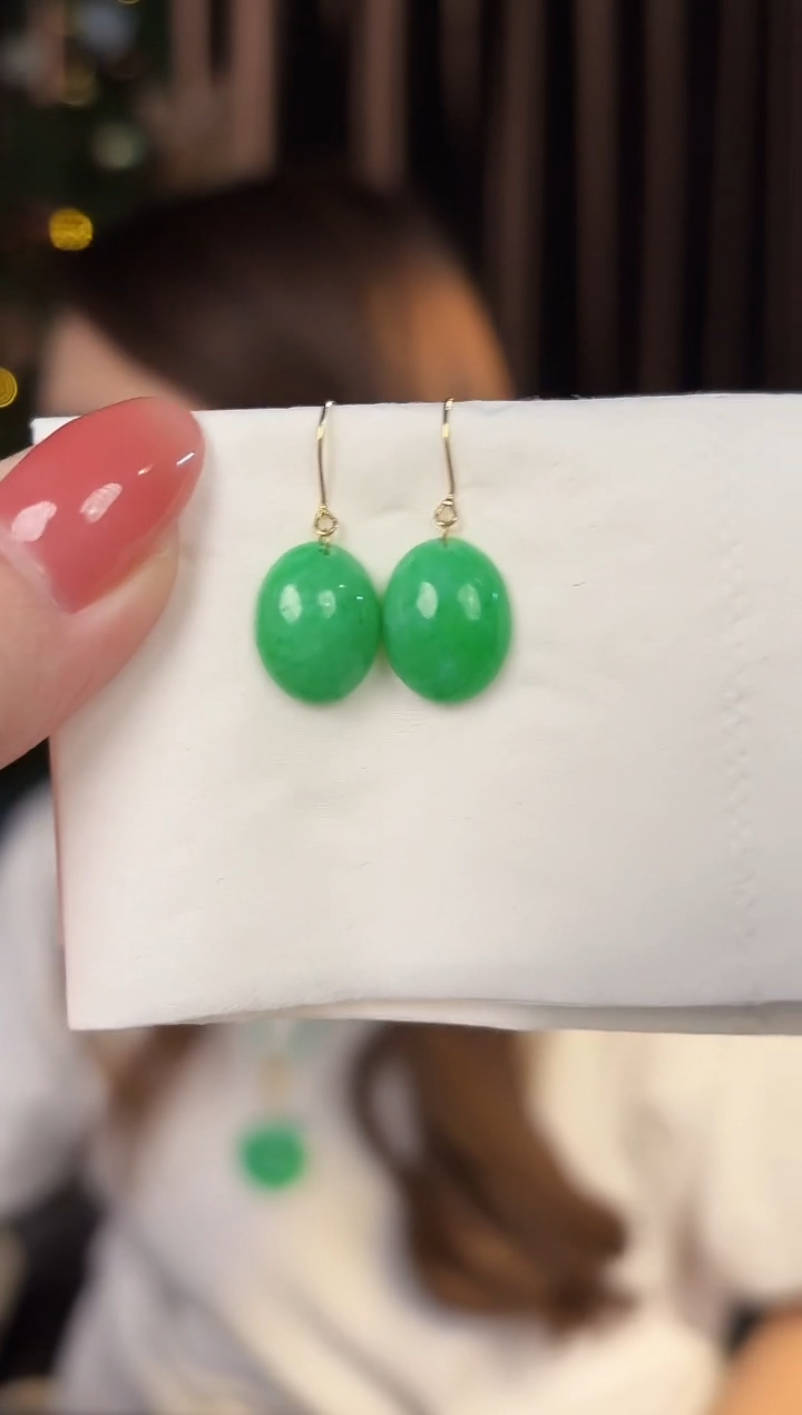 【闪购商品】翡翠耳饰18K金镶嵌 缅料A货/支持复检/一件