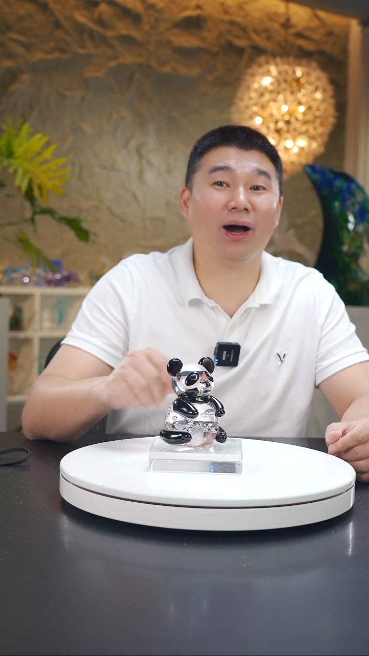 手工艺品琉璃净色熊猫摆件+底座