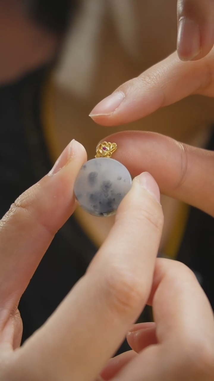 颈饰银S925镶嵌和田玉R4